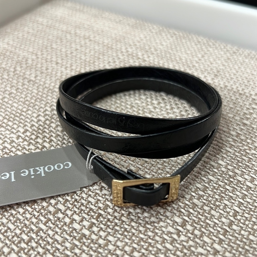 29” Long 1/4” Wide Black Faux Leather Wrap Bracelet Gold Toned Buckle CL #19120